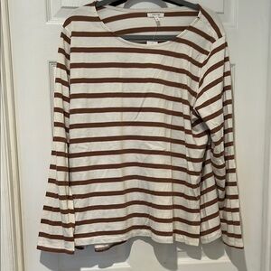 Madewell Brown and White Striped Long Sleeve Top